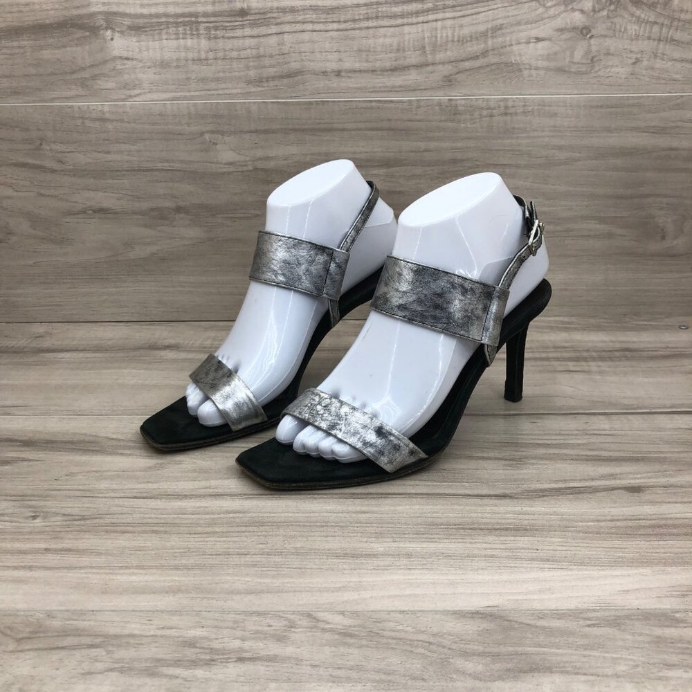 Zita Maria Heel Sandals Womens EU 37.5 Silver Leather Distressed Slingback Strap - Picture 4 of 14